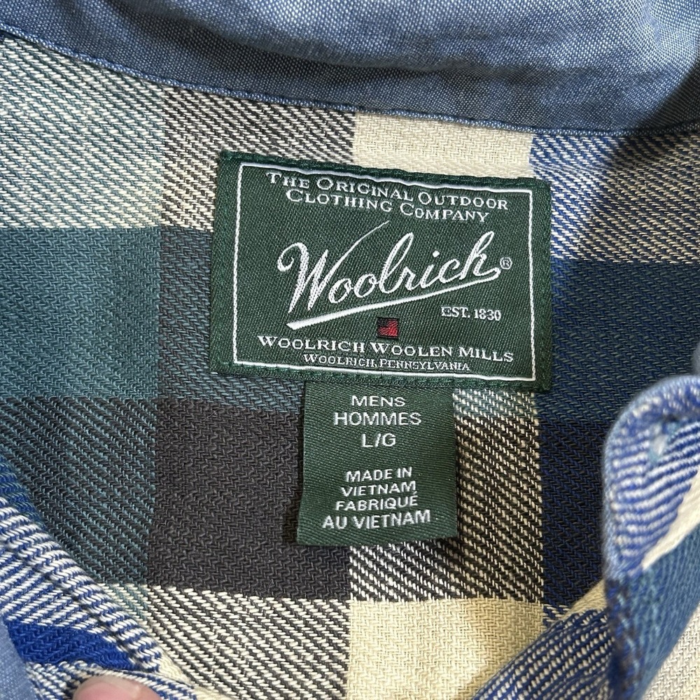 Woolrich Plaid Flannel Button Down Shirt Men's Large Green Outdoor Classic Heavy - Picture 5 of 11